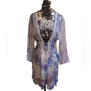 Sheer Blue Tie-Front Beach Cover-Up